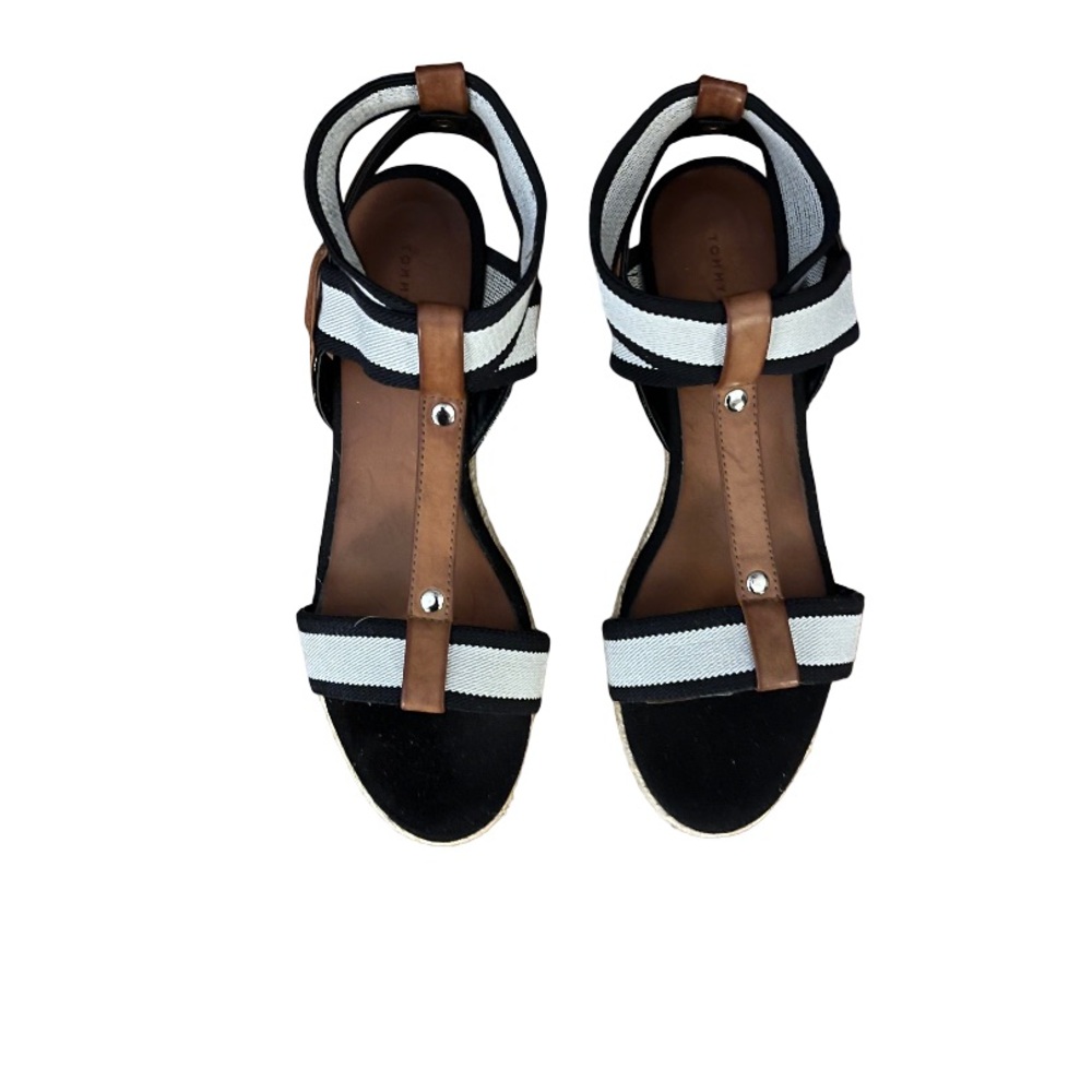 Tommy Hilfiger Black and Brown Wedge Sandals